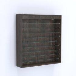 Витрина настенная №204-7Г открытая с фризом и девятью полками из стекла, Дуб Венге