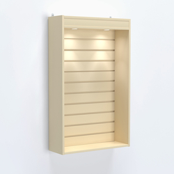 Витрина настенная №202-2В с верхней подсветкой и эконом панелью, Крем Вайс