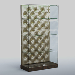 Низкая стеклянная витрина КАПИТОНЕ №5-ХП, Дуб Венге + Экокожа золотистая