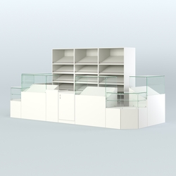 Пристенный павильон с прилавками и стеллажами для торговли хлебом и выпечкой №5, Белый