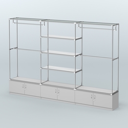 Торговая система ХРОМ без ДСП 3600 мм с тумбами Т21, зеркальными полками и поручнями №2, Серый