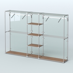 Торговая система ХРОМ (задняя стенка - стекло) 3030 мм с полками ДСП и поручнями №12, Орех