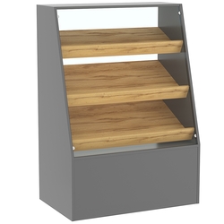 Торговый прилавок для выпечки с тремя наклонными полками под экраны серии BAKERY №2, Темно-Серый  + Дуб Золотистый