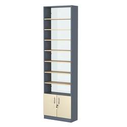 Стеллаж из ДСП с 7-ю полками 250x600 мм серии LEVEL-7 №4-1 (З/C - СТЕКЛО), Темно-серый + Крем Вайс