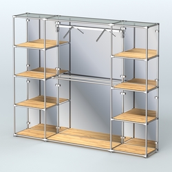 Торговая система ХРОМ (задняя стенка - зеркало) 2430 мм с полками ДСП и поручнями №11, Дуб Золотистый