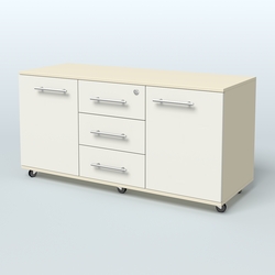 Тумба сервисная с 3 ящиками с замком и 2 фасадами Индиго Вуд, цвет дуб темный + белый, Крем Вайс + Белый