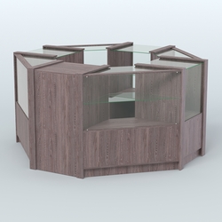 Торговый островок в стиле ЛОФТ с одним рядом прозрачных полок №2 (4,72 кв.м), Ясень Анкор темный