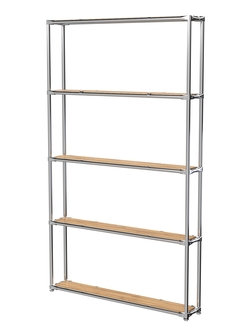 Торговый хромированный стеллаж с полками ДСП №2, Дуб Золотистый