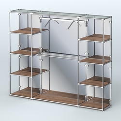 Торговая система ХРОМ (задняя стенка - зеркало) 2430 мм с полками ДСП и поручнями №11, Орех