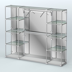 Торговая система ХРОМ (задняя стенка - зеркало) 2430 мм с прозрачными полками и поручнями №11, Серый