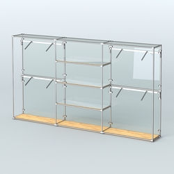 Торговая система ХРОМ (задняя стенка - стекло) 3600 мм с зеркальными полками и поручнями №5, Дуб Золотистый