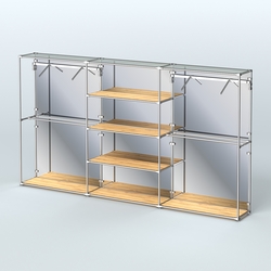 Торговая система ХРОМ (задняя стенка - зеркало) 3600 мм с полками ДСП и поручнями №10, Дуб Золотистый