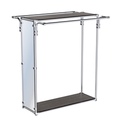 Хромированный глубокий стенд-вешало с усиленными поручнями, торец-зеркало ZTD-11 №1-3, полки ДСП 16 мм, Дуб Венге