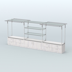 Островная торговая система ХРОМ 3600 мм с тумбами Т14, Т21 и поручнями №4, Ясень Анкор светлый