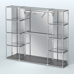 Торговая система ХРОМ (задняя стенка - зеркало) 3600 мм с зеркальными полками и поручнями №11, Черный