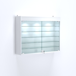 Витрина настенная №203-7А широкая с фризом и пятью стеклянными полками, Белый