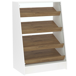 Торговый прилавок для выпечки с четырьмя наклонными полками и бортиками серии BAKERY №3, Белый + Дуб Канзас коричневый