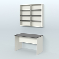 Распаковочный прямоугольный стол с антресолью для аптеки Р-02, Белый и Черный