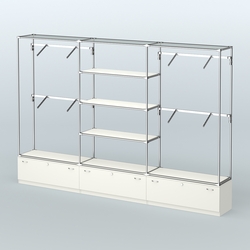 Торговая система ХРОМ без ДСП 3600 мм с тумбами Т11, полками ДСП и поручнями №3, Белый