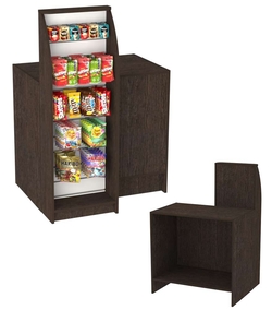 Торговый кассовый прилавок с высоким стеллажным модулем для импульсных покупок Импульс №2-2-450, Дуб Венге