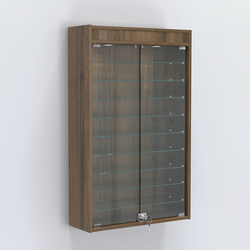 Витрина настенная №202-7А высокая с девятью полками и подсветкой, Орех