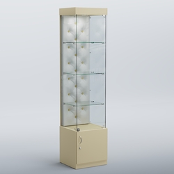 Высокая стеклянная витрина КАПИТОНЕ №2, Крем вайс + Экокожа белая