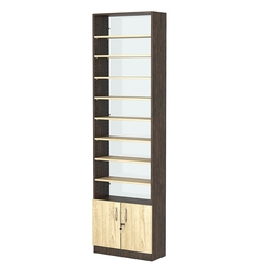 Стеллаж из ДСП с 8-ю полками 250x600 мм серии LEVEL-8 №4-1 (З/C - СТЕКЛО), Дуб Венге + Дуб Сонома