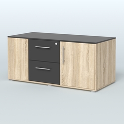 Тумба двусторонняя с отсеком и двумя открытыми полками Платинум Персонал, Дуб Сонома + Черный