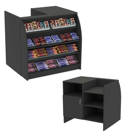 Торговый кассовый прилавок импульсных покупок с наклонными полками со стеклянными бортиками Импульс №1-3-900, Черный