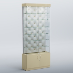 Высокая стеклянная витрина КАПИТОНЕ №31, Крем вайс + Экокожа белая