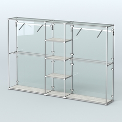 Торговая система ХРОМ (задняя стенка - стекло) 3030 мм с полками ДСП и поручнями №12, Метрополитан Грей