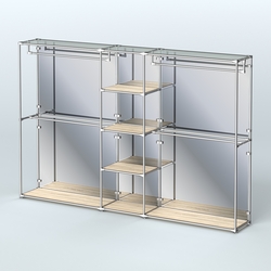 Торговая система ХРОМ (задняя стенка - зеркало) 3030 мм с полками ДСП и поручнями №4, Дуб Сонома