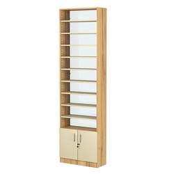 Стеллаж из ДСП с 9-ю полками 250x600 мм серии LEVEL-9 №4-1 (З/C - СТЕКЛО), Дуб Золотистый и Крем Вайс