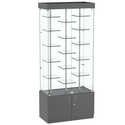 Стеклянная торговая витрина с двойными регулируемыми по высоте полочками Фрактал №1-2, Темно-Серый