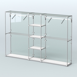 Торговая система ХРОМ (задняя стенка - стекло) 3030 мм с полками ДСП и поручнями №12, Ясень Анкор светлый