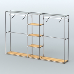 Торговая система ХРОМ без ДСП 3030 мм с полками ДСП и поручнями №12, Дуб Золотистый