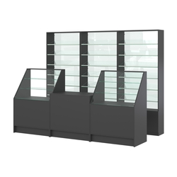 Комплект стеллажей с наклонными стеклянными полками SL-6 №12-1 и прилавков ЭК-07, Черный