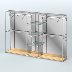 Торговая система ХРОМ (задняя стенка - зеркало) 3030 мм с прозрачными полками и поручнями №12, Дуб Золотистый