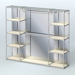 Торговая система ХРОМ (задняя стенка - зеркало) 2430 мм с полками ДСП и поручнями №3, Крем Вайс