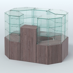 Стеклянный островок-павильон серии КОЛЬЦО шестигранный №4, Ясень Анкор темный