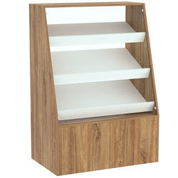 Торговый прилавок для выпечки с тремя наклонными полками под экраны серии BAKERY №2, Дуб Канзас коричневый + Белый