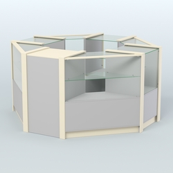 Торговый островок в стиле ЛОФТ с одним рядом прозрачных полок №2 (4,72 кв.м), Серый + Крем Вайс