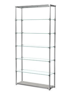 Пристенный торговый стеллаж ЛАЙТ с полками из прозрачного стекла №2, Метрополитан Грей