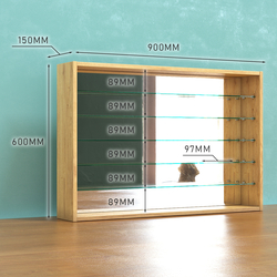 Витрина настольная №3-6Г-П открытая зеркальная с пятью полками из стекла , Дуб Золотистый