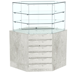 Торговый прилавок угловой со стеклянными шторками и фасадными панелями №15Э-02, Метрополитан Грей