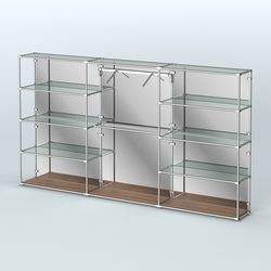 Торговая система ХРОМ (задняя стенка - зеркало) 3600 мм с прозрачными полками и поручнями №9, Орех