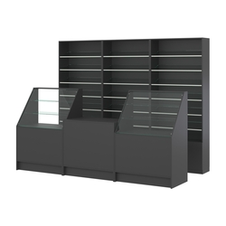 Комплект стеллажей с наклонными стеклянными полками SL-6 №12 и прилавков ЭК-07, Черный