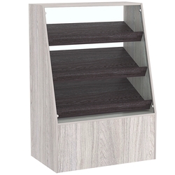 Торговый прилавок для выпечки с тремя наклонными полками под экраны серии BAKERY №2, Ясень Анкор светлый + Ясень Анкор темный