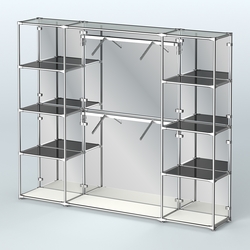 Торговая система ХРОМ (задняя стенка - зеркало) 2430 мм с тонированными полками и поручнями №7, Белый