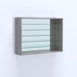 Витрина настенная №203-6Г открытая зеркальная с пятью полками из стекла, Бетон Чикаго светло-серый F186 ST9